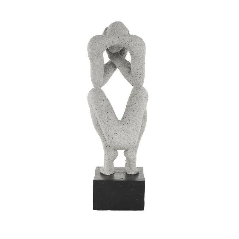 18.75" Gray Crouching Sculpture with Black Square Base