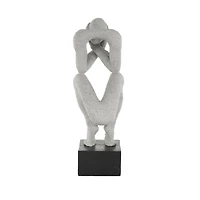 18.75" Gray Crouching Sculpture with Black Square Base
