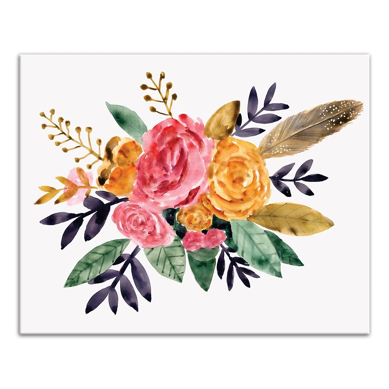 Feathers and Flowers 16" x 20" Canvas Wall Art
