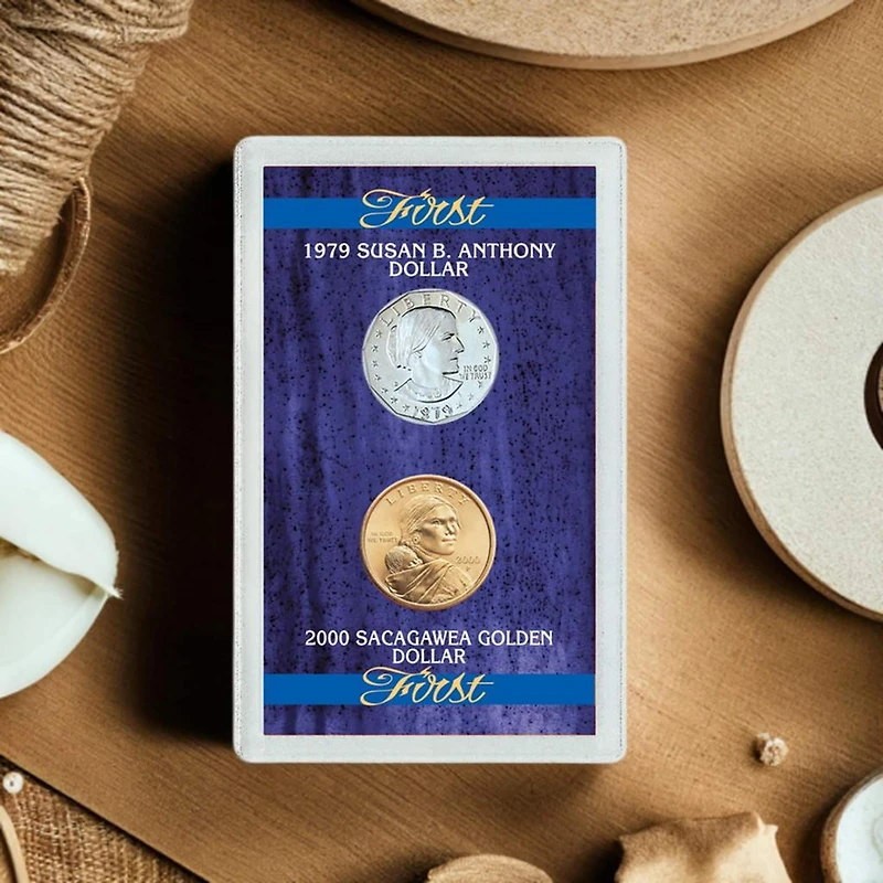 First 1979 Susan B. Anthony Dollar & 2000 First Sacagawea Dollar