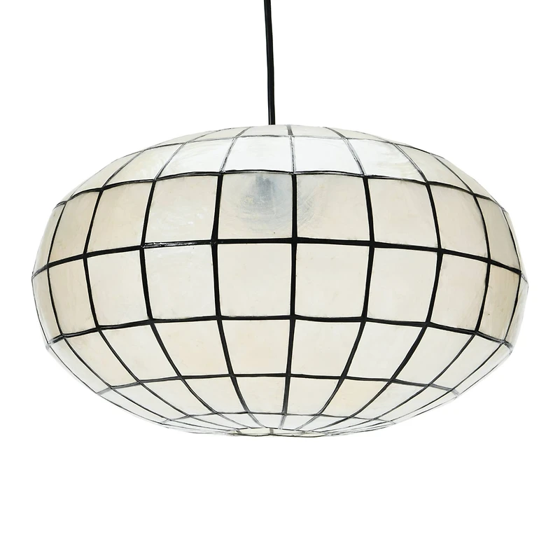 Hello Honey® 16" White Capiz Seashell & Black Oblong Ceiling Light