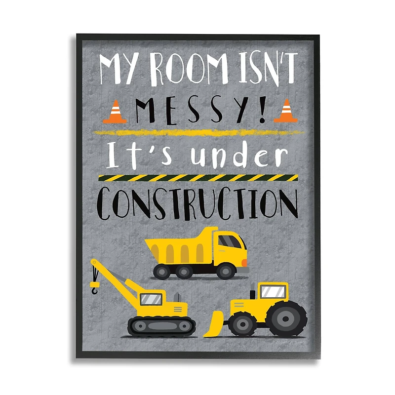 Stupell Industries Messy Room or Under Construction Kid's Room Sign in Frame Wall Art