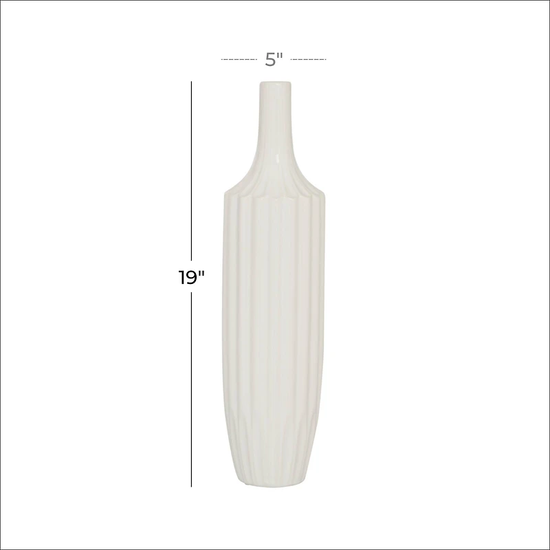 White Ceramic Modern Vase, 19" x 5" x 5"