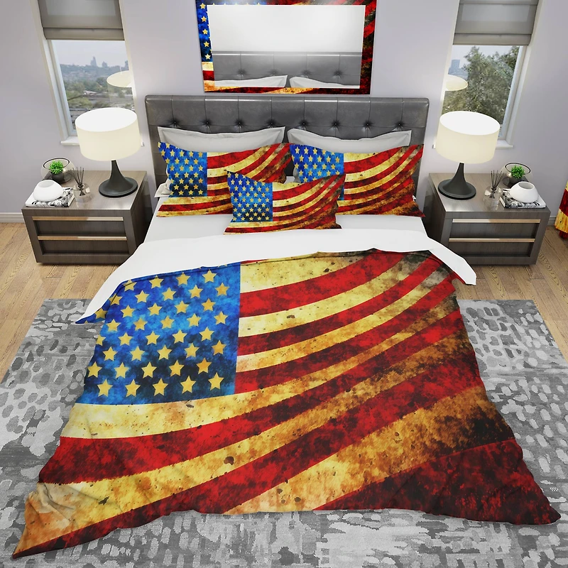 Designart 'God Bless America Flag' Modern & Contemporary Bedding Set
