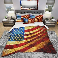 Designart 'God Bless America Flag' Modern & Contemporary Bedding Set