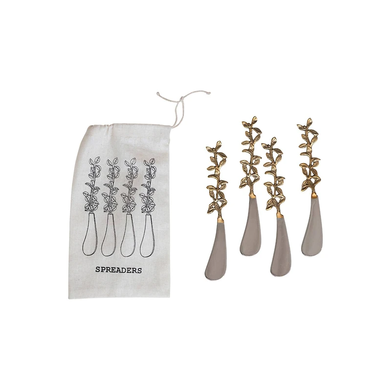 Hello Honey® Stainless Steel & Brass Canapé Knives with Leaves Handles Set
