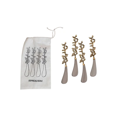 Hello Honey® Stainless Steel & Brass Canapé Knives with Leaves Handles Set