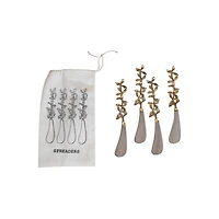 Hello Honey® Stainless Steel & Brass Canapé Knives with Leaves Handles Set