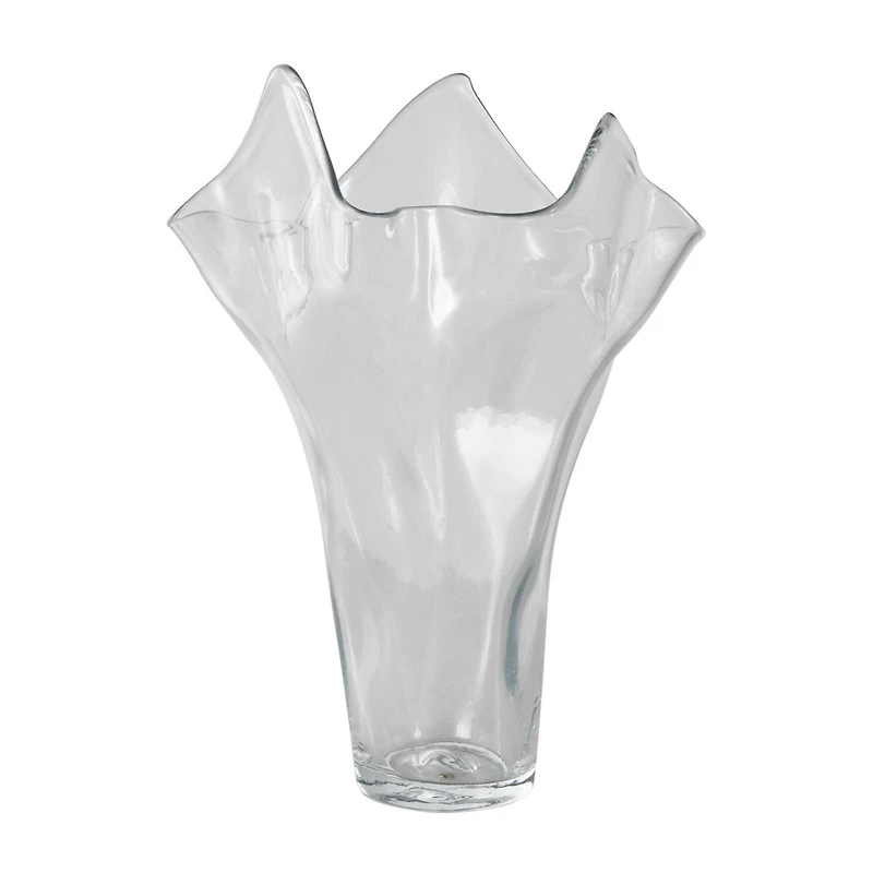 Clear Tulip-Inspired Glass Vase with Wavy Opening