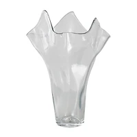 Clear Tulip-Inspired Glass Vase with Wavy Opening