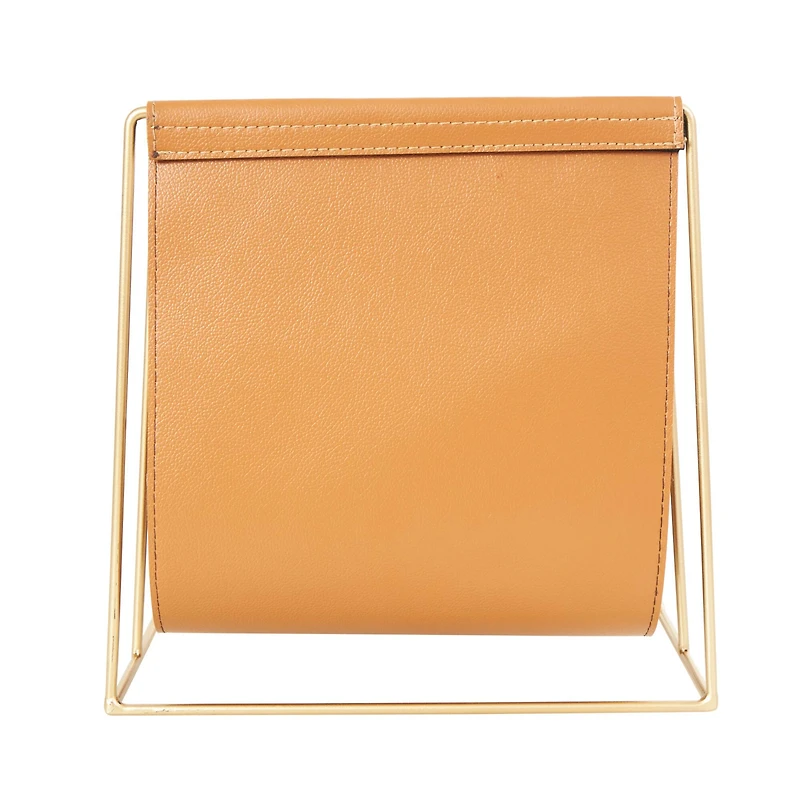 13" Orange Leather 3 Slot Magazine Holder with Gold Metal Frame
