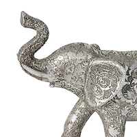 10" Silver Elephant Engraved Floral Sculpture