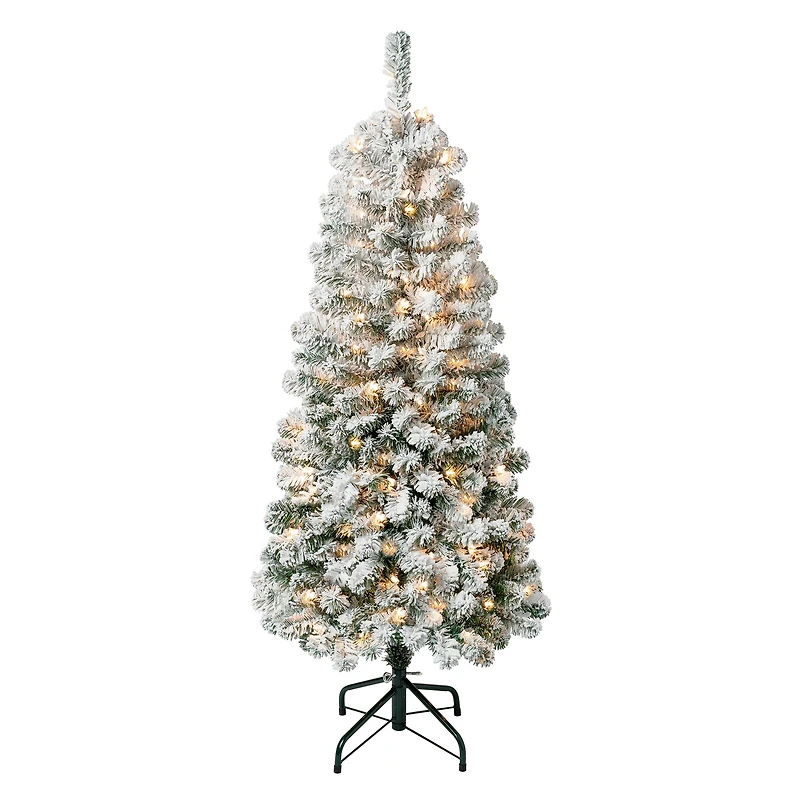 4.5ft. Pre-Lit Acacia Medium Flocked Artificial Christmas Tree, Clear Lights