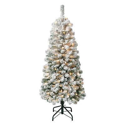 4.5ft. Pre-Lit Acacia Medium Flocked Artificial Christmas Tree, Clear Lights