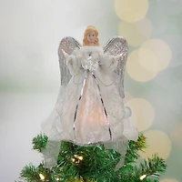 12" Lighted Silver & White Angel with Wings Christmas Tree Topper, Clear Lights