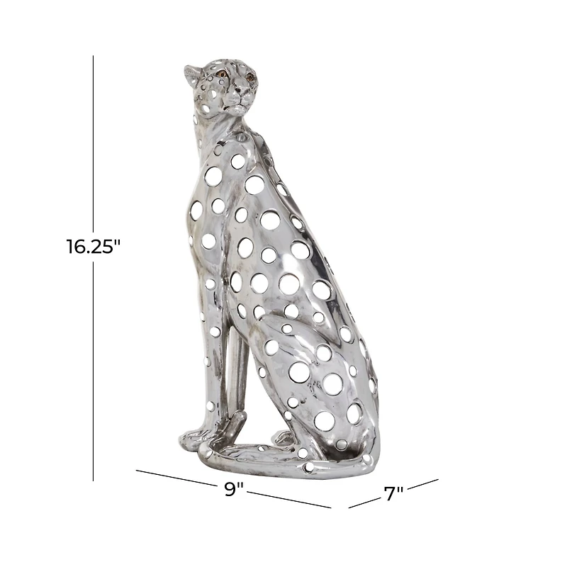 16" Silver Glam Leopard Sculpture