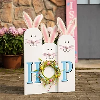Glitzhome® 29.5" Easter Bunny Family HOP Wooden Porch Sign