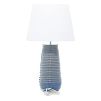 Blue Ceramic Rustic Table Lamp, 28" x 15" x 15"