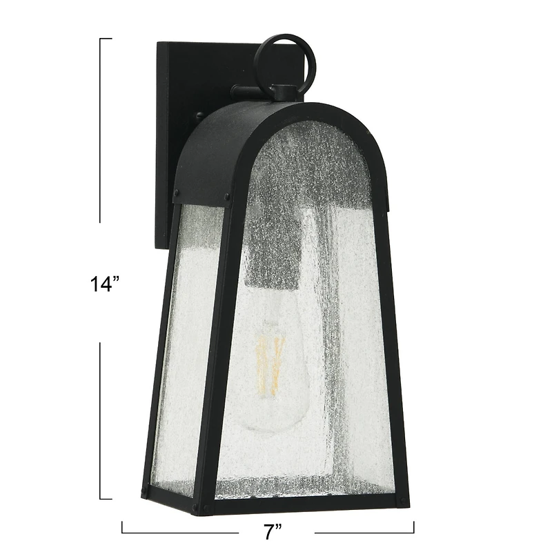 Hello Honey® Robert Stevenson Lighting Revere 14" Textured Black Metal & Seedy Glass Outdoor Light
