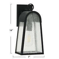 Hello Honey® Robert Stevenson Lighting Revere 14" Textured Black Metal & Seedy Glass Outdoor Light