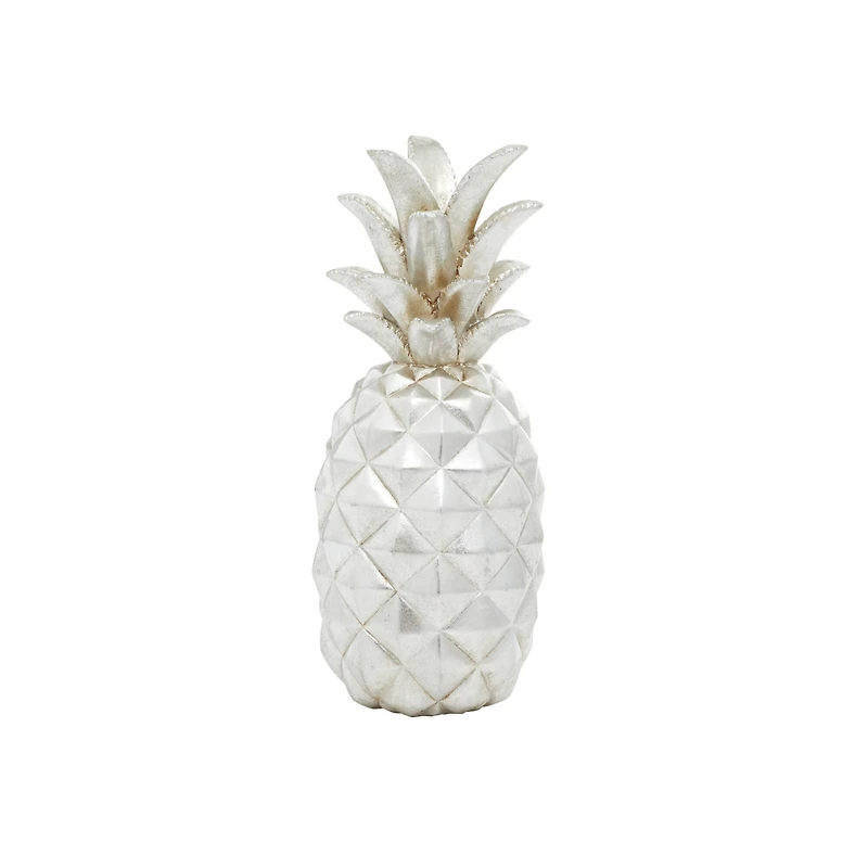 Silver Polystone Traditional Decorative Pineapple, 14" x 6" x 6"