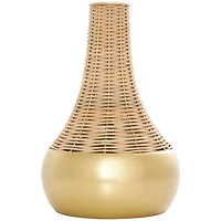 11" Brown & Gold Rattan Handmade Woven Vase