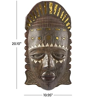 Brown Polystone Primitive African Mask Sculpture 11" x 20" x 6"