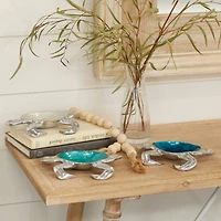 Set of 3 Silver Aluminum Coastal Serving Bowl, 8" x 1"