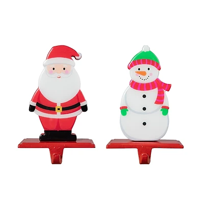 Glitzhome® 6.5" Christmas Santa & Snowman Stocking Holder Set