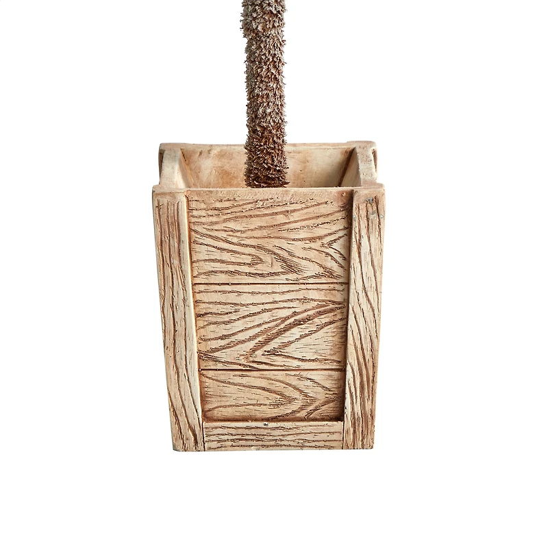 5ft. Pre-Lit Winter Flocked Leaning Artificial Christmas Tree in Decorative Planter, White LED Lights