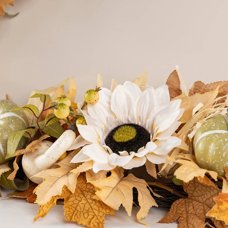 Glitzhome® 72" Fall Neutral Sunflower, Pumpkin and Leaf Garland
