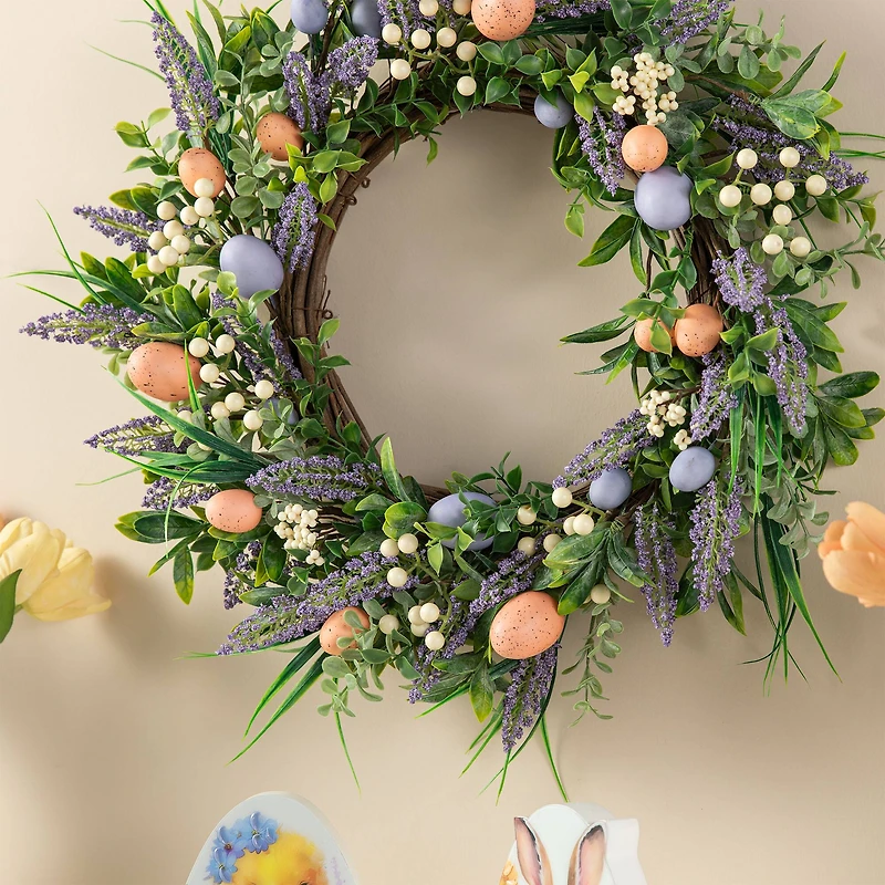 Glitzhome® 22" Easter Eggs & Lavender Wreath