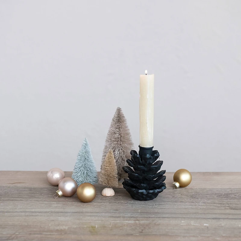 Hello Honey® 3.5" Black Cast Metal Pinecone Taper Candle Holder