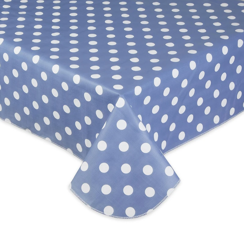 Stonewash Blue Polka Dot Vinyl Tablecloth 60" x 102"