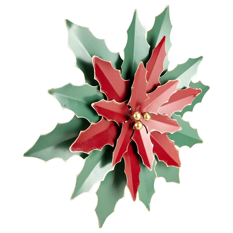 16.25" Large Red and Green Metal Poinsettia Christmas Wall Hanging
