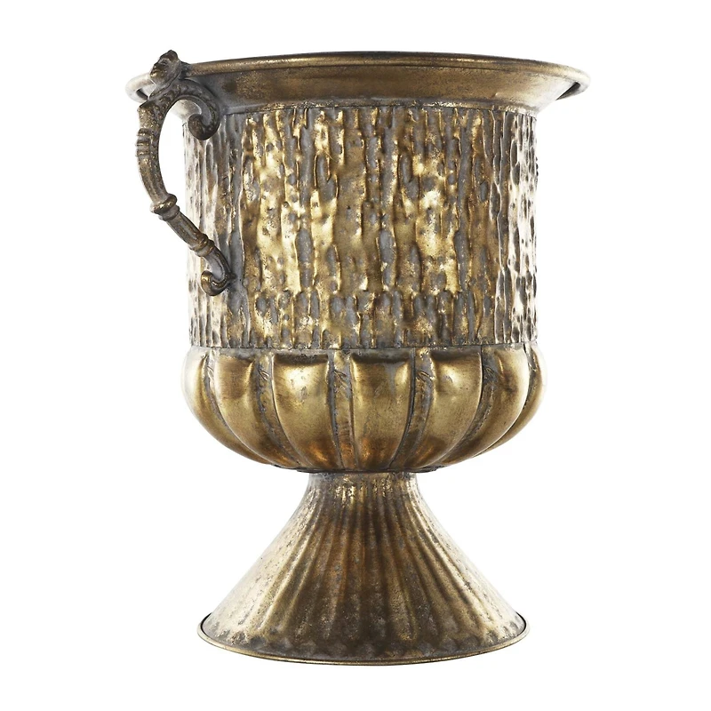 15" Gold Metal Urn Shaped Vase with Hammered Details