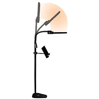 OttLite Black Dual Shade LED Floor Lamp with USB Charging Station