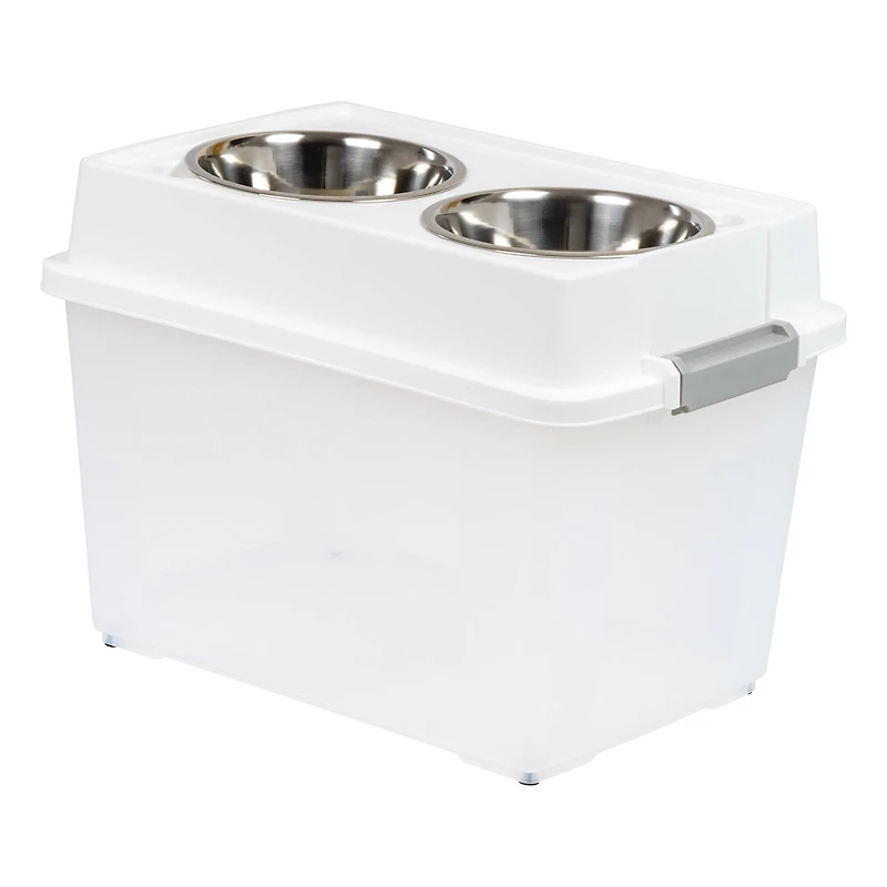IRIS 45qt. Clear/White/Gray Airtight Elevated Feeder Storage Container