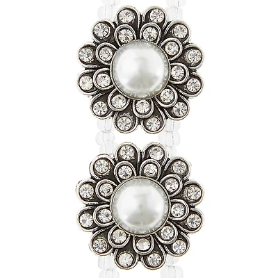 Silver Faux Pearl Flower Sliders, 25mm by Bead Landing™