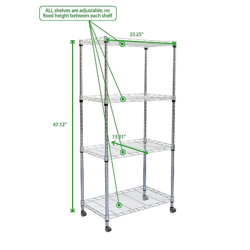 Mind Reader Adjustable 4-Tier Metal Storage Rack with Wheels