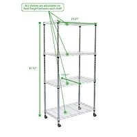 Mind Reader Adjustable 4-Tier Metal Storage Rack with Wheels