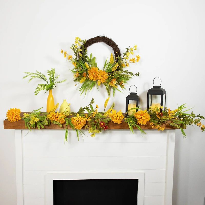 22" Peonies Artificial Fall Harvest Twig Wreath