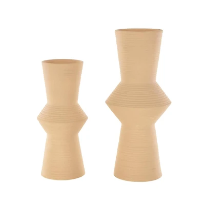 Ceramic Ribbed Cone Shaped Vase Set