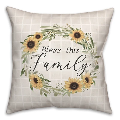 18" Bless This Family Wreath Indoor/Outdoor Pillow