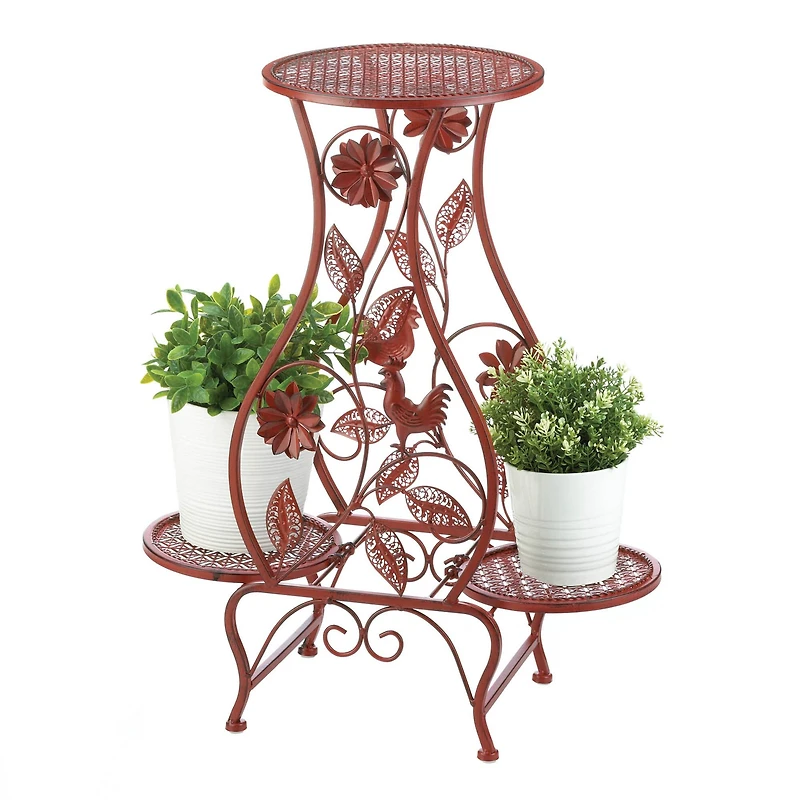 26.5'' Red Rooster Hourglass Triple Plant Stand