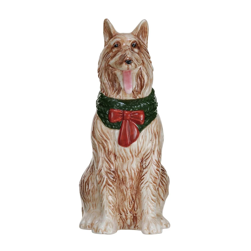 Hello Honey® 8" Dog with Christmas Scarf Hand-Painted Stoneware Collie Vase