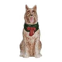 Hello Honey® 8" Dog with Christmas Scarf Hand-Painted Stoneware Collie Vase