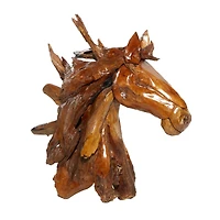 Brown Teak Wood Natural Horse Sculpture 33" x 31" x 13"