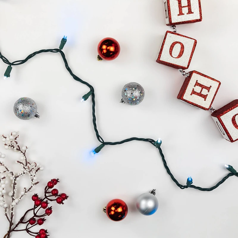 50ct Blue and White LED Wide Angle Mini Christmas Lights  16.25ft Green Wire