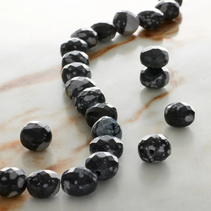 Black Snowflake Jasper Faceted Coin Beads, 8mm by Bead Landing™
